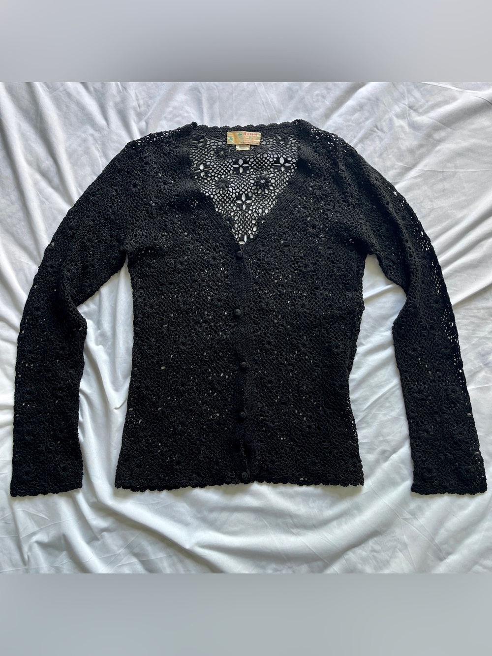 Vintage Crocheted v-Neck Sweater with Buttons